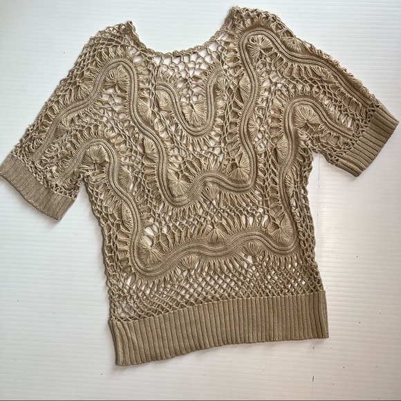 Open Knit Crochet Beige Boho Sweater Boho Festival Y2K Vibe Top Large - Picture 5 of 5